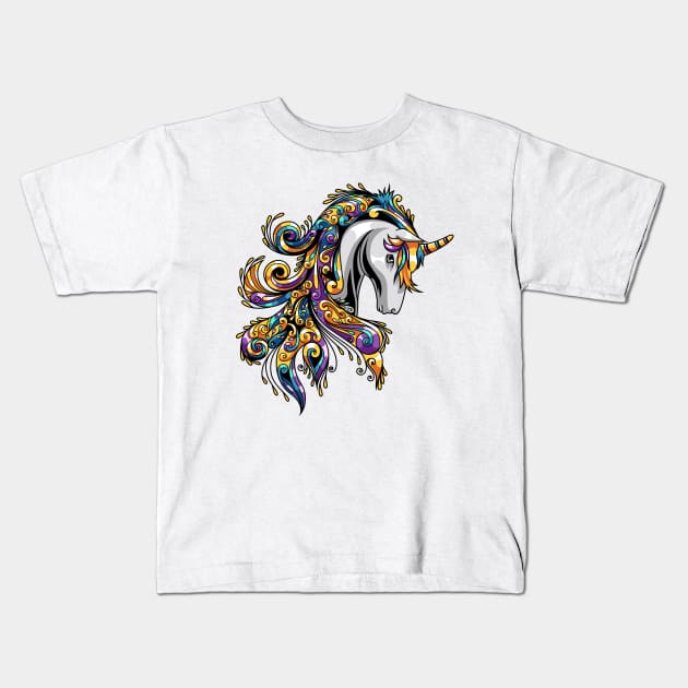 Unicorn Ornament Illustration Kids T-Shirt by Mako Design 